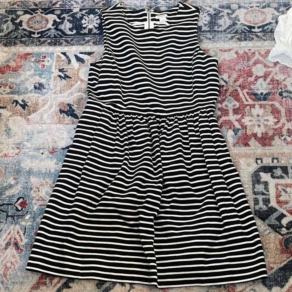 Jcrew Black and White Striped Sleeveless Dress